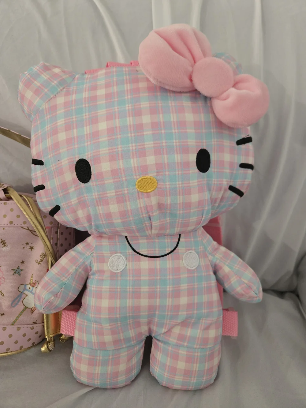 Hello Kitty Pink Plaid Plush Backpack with Matching Mini Bag Kawaii Gift Idea
